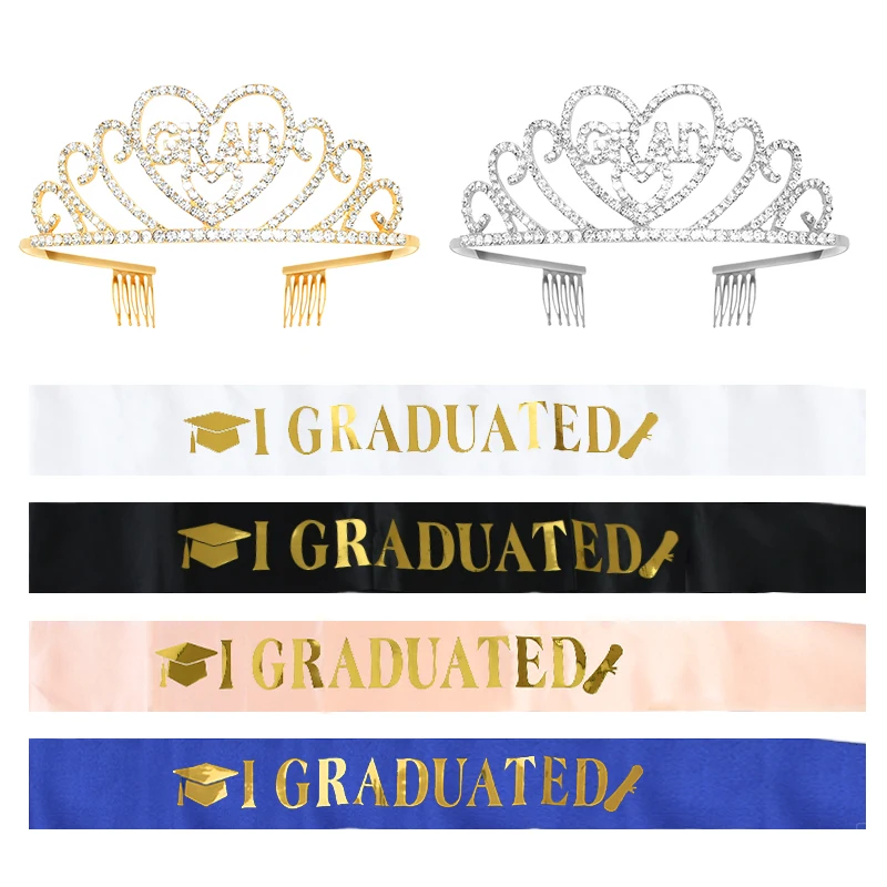 

Graduation Tiaras Graduation Sash Stole with Gold Glitter Letter I Graduated for Party Decor Grad Crown Graduation Party Supplie