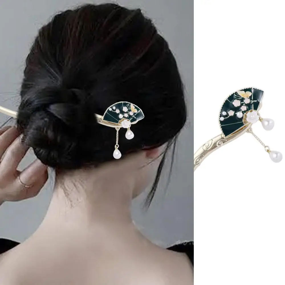 

Pearls Pendant Hair Fork Dripping Oil Women Hair Accessories Hairstyle Design Tool Fan Tassels Hair Stick Chinese Style Hairpin