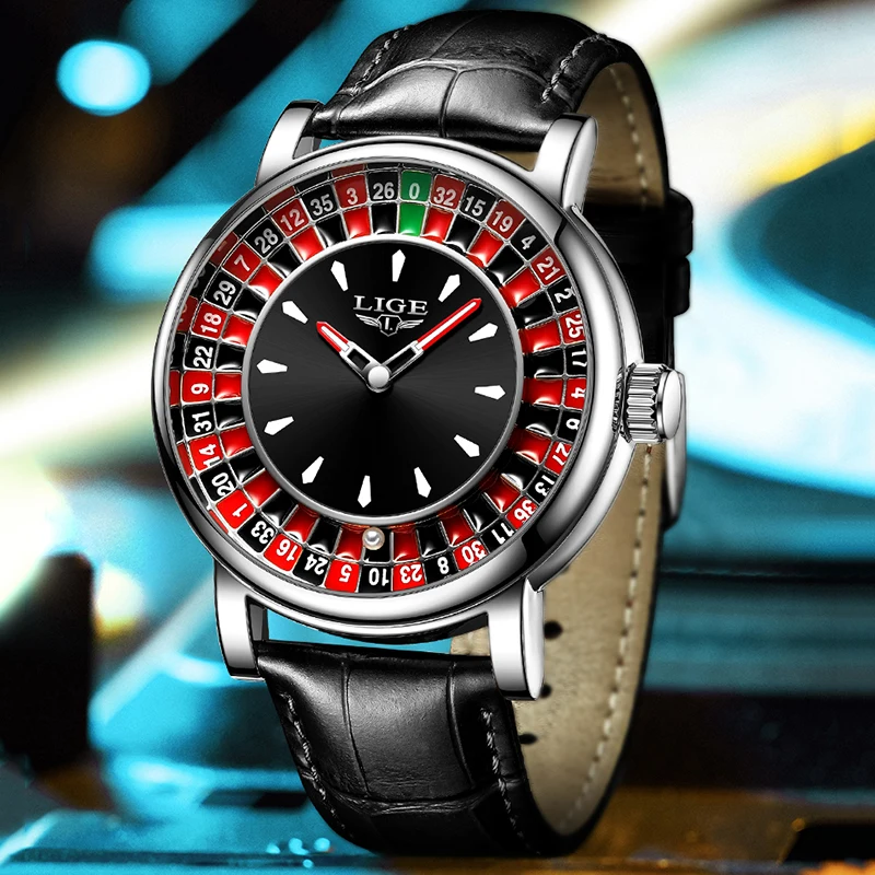 LIGE Men Watch Fashion Brown Leather Sport Waterproof Arabic Numerals Rotating Game Dial Chronograph Quartz Wristwatches For Men