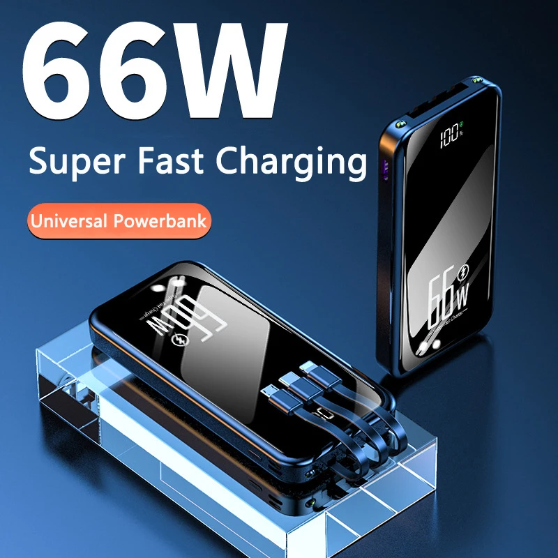 

Power Bank 66W Super Fast Charging with Cable 20000mAh Portable Charger External Battery For iPhone 14 Samsung Xiaomi Poverbank