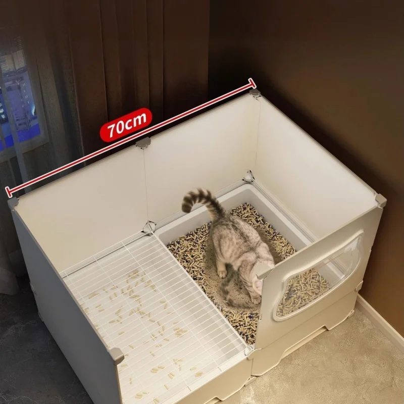 ? 고급 대형 고양이 화장실, 높은 테두리, 튐 방지, 워크인형, 실용적인 먼지 없는 덮개형 애완동물 변기, 간편 세척