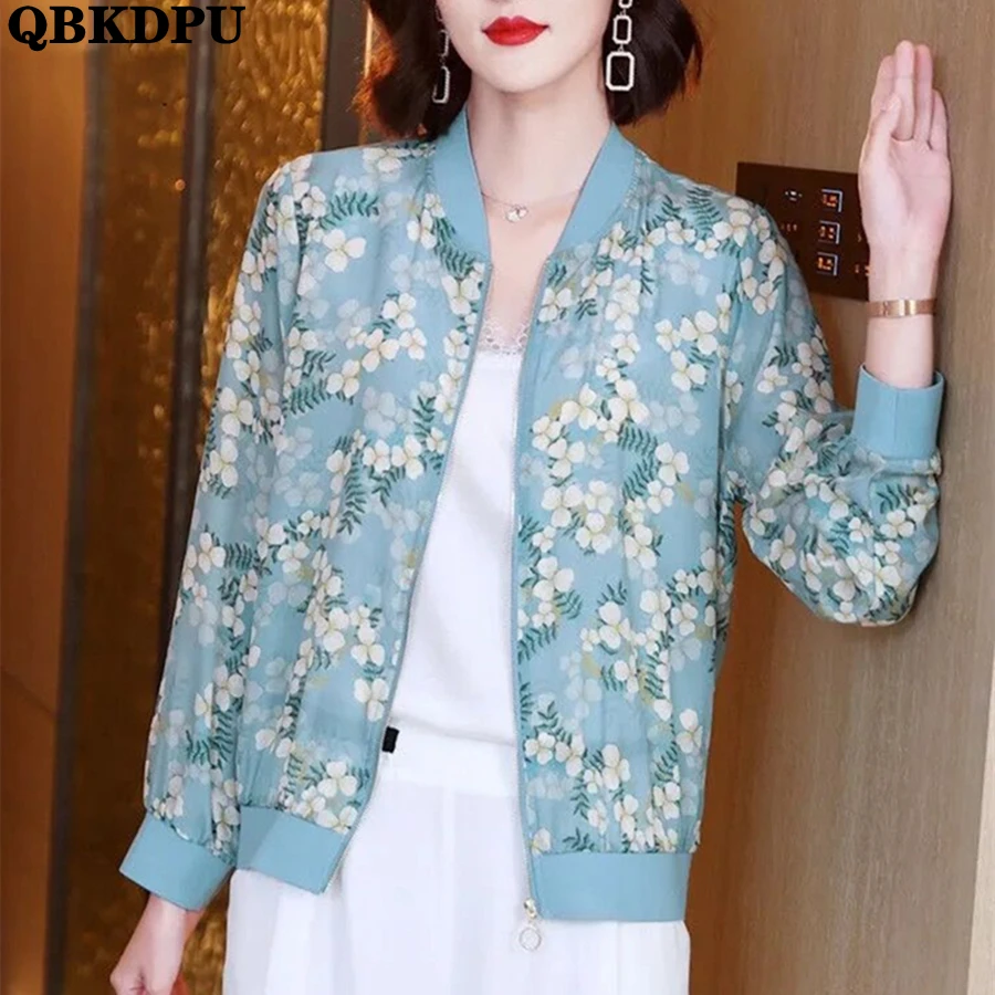 

Print Summer Chiffon Cropped Bomber Jackets Women Long Sleeve Short Thin Coat Loose Outwear Oversize 5xl Chaquetas