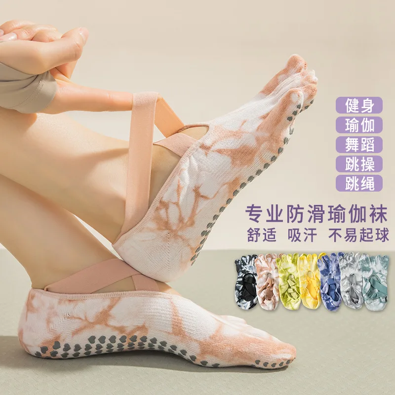 

Full Toe Yoga Socks Women Cotton Tie-dyed Pivot Barre Dot Silicone Non-slip Pilates Grip No-show Socks