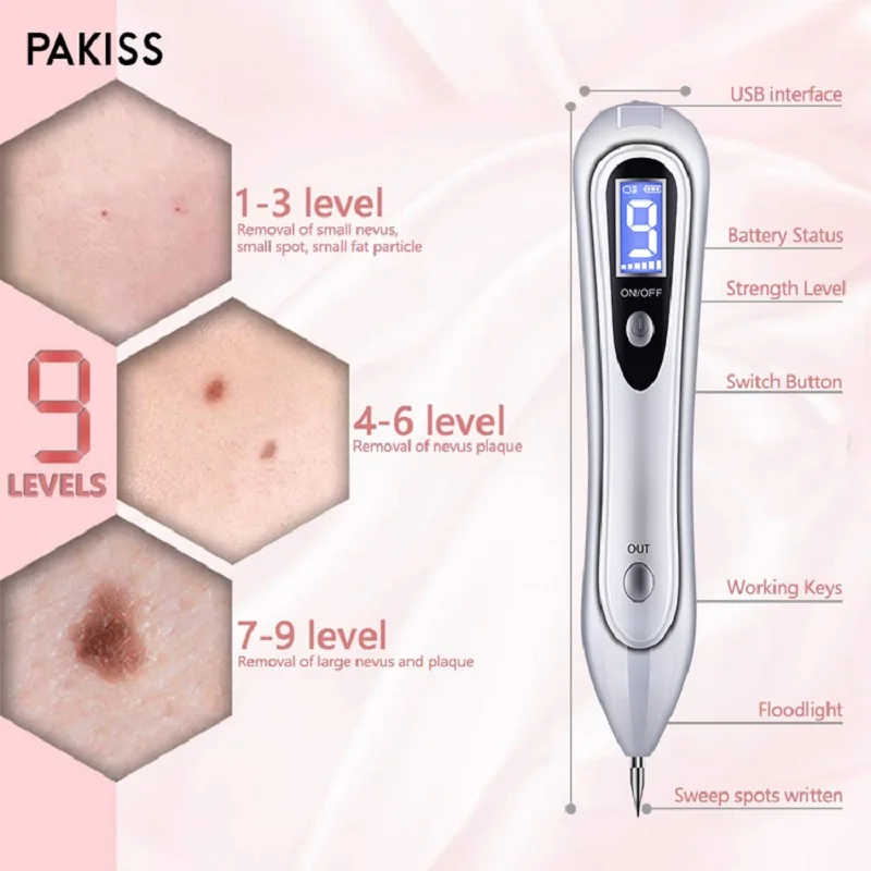 PAKISS LCD Plasma Pen LED Lighting Laser Tattoo Mole Removal Machine Face Care Skin Tag Remover Freckle Wart Dark Spot FY-104