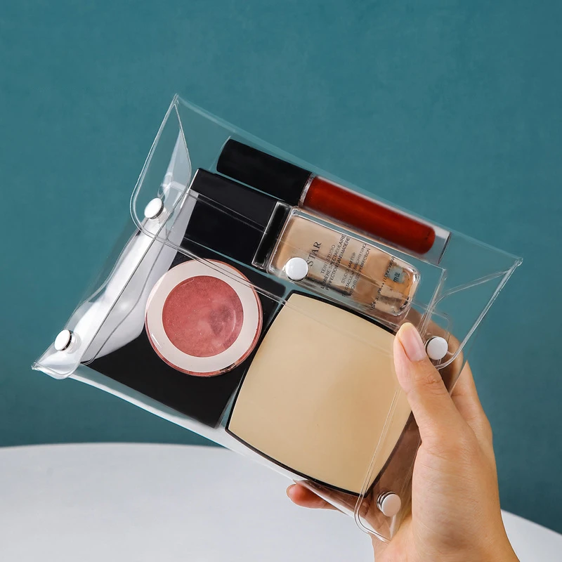 1pc Pvc Transparent Makeup Brush Storage Bag Portable Mini Travel Button Coin Purse Waterproof Accessories Makeup Brush Bag 4