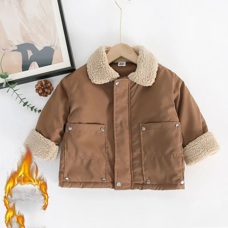 Boys' Thickened Cotton Padded Jacket Thickened Winter Cotton Padded Jacket Suede Collar Coat