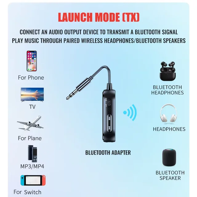 Transmetteur récepteur Audio AUX Bluetooth 6.0, adaptateur sans fil 2 en 1 3.5MM avec micro, musique stéréo HiFi pour voiture, TV, PC, avion 5 Transmetteur récepteur Audio AUX Bluetooth 6.0, adaptateur sans fil 2 en 1 3.5MM avec micro, musique stéréo HiFi pour voiture, TV, PC, avion 5