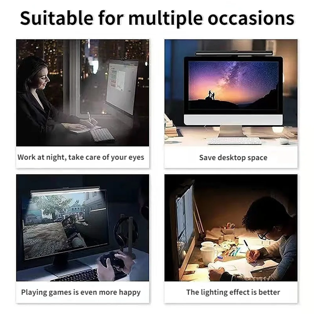 LED Desk Lamp Computer Monitor Light Bar Laptop Screen Hanging Light Eye Protection Reading Lamp Dimmable Work USB Powered