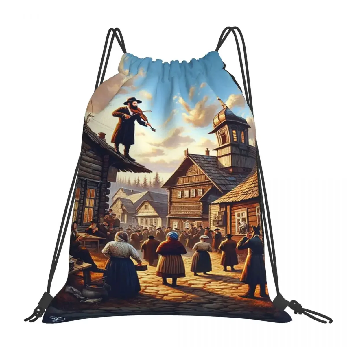 

Fiddler On The Roof Backpacks Casual Portable Drawstring Bags Drawstring Bundle Pocket Sports Bag BookBag For Travel School