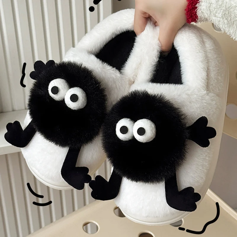 Lovely Thick Bottom Fluffy Slippers Women Autumn Winter Slip On Bag Heels Cotton Slippers Women Indoor Non Slip Soft Warm Slides