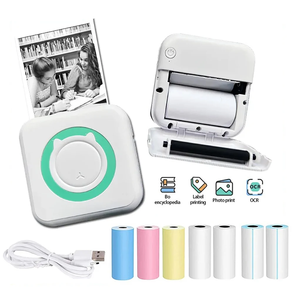 

Mini Printer Portable Thermal Stickers Paper Inkless Bluetooth Wireless Impresora Android IOS Label Printer for Children's Gift