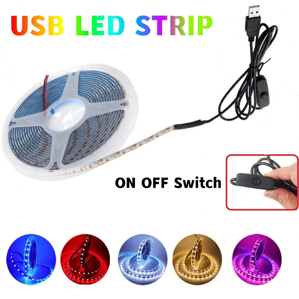 Striscia Led Usb 5V Tv Sfondo Nastro Flessibile A Strisce Con Interruttore On/Off Smd2835 60Leds/M 3528Smd Lampada A Nastro Per Corda Per Armadio