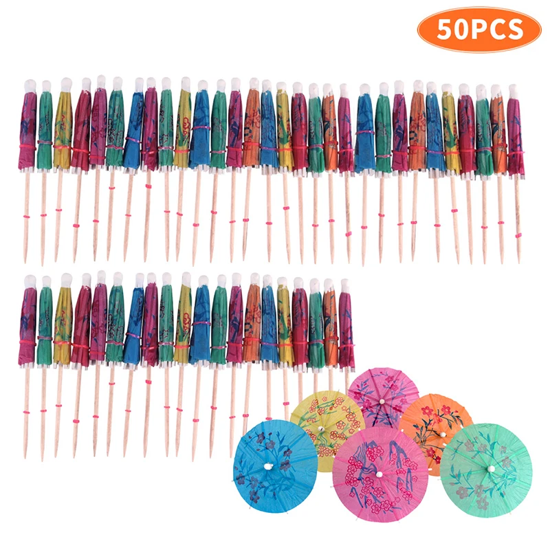 50Pcs Paraplu Cocktail Decoratieve Garnituren Bamboe Stok Zomer Tropische Luau Party Hawaiiaanse Strand Thema Flamingo Party Decor