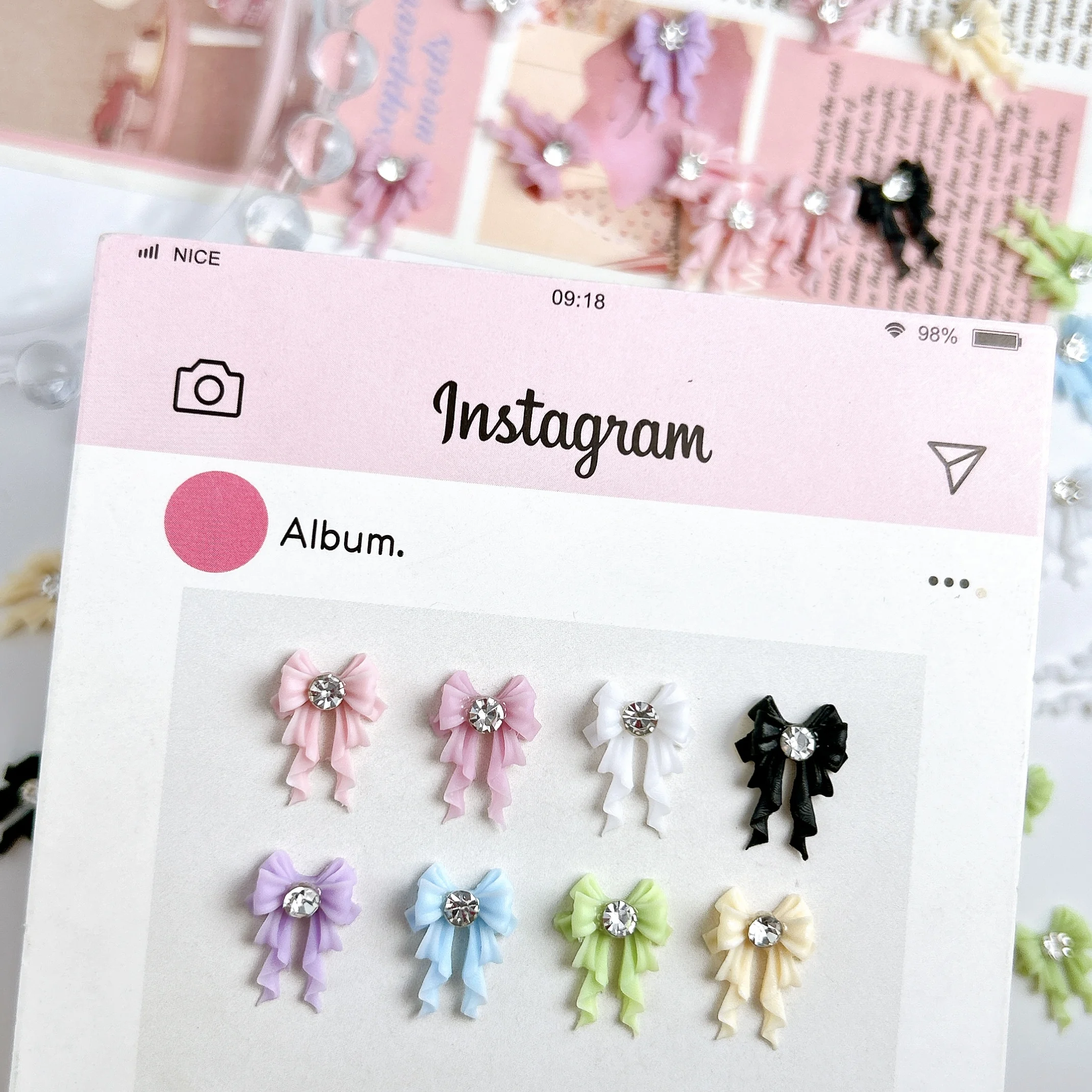 20PCS 멀티 컬러 미니멀리스트 리본 보우 네일 매력 달콤한 미니 라인 석 상..