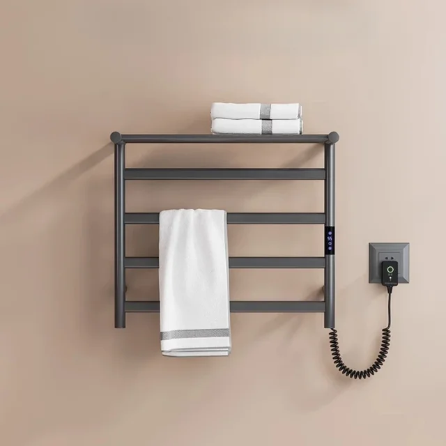 ราวแขวนผ้าขนหนูไฟฟ้าสีเทา อัจฉริยะ พร้อมระบบทำความร้อนทั้งตัว ตั้งเวลาอบแห้ง อุปกรณ์ในห้องน้ำ ราวแขวนผ้าขนหนูแบบมีระบบทำความร้อน 1