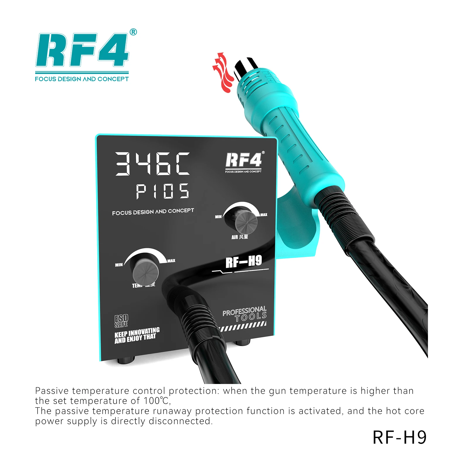 RF4 RF-H9 Intelligent Digital Display Hot Air Soldering Station for PCB BGA IC Chip Rework Desoldering Soldering Station Tool soldering station soldering tool