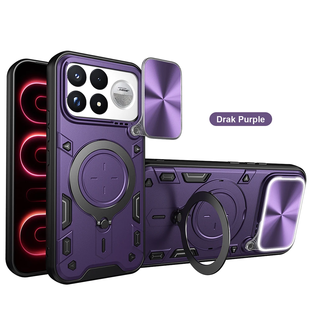 Slide Camera Shield Phone Case with Magnetic Ring Stand - Full Protection Shockproof Cover