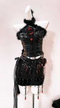 Black Rose Halter Neck Top and Skirt Set 2