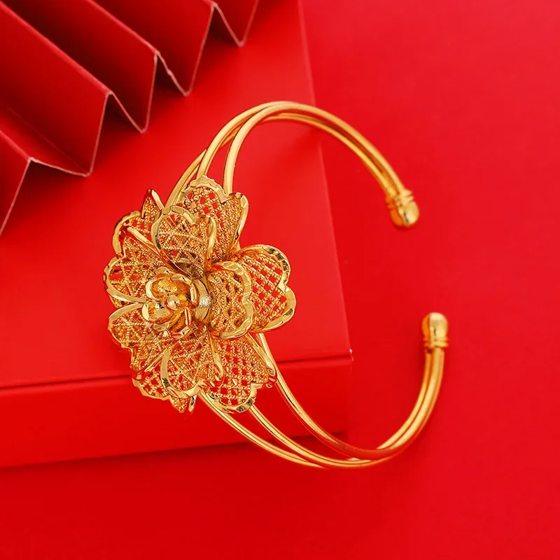 

Вьетнамский песок открытый полый большой цветочный браслет женские ювелирные изделия имитация 24-каратного золота Свадебный женский браслет