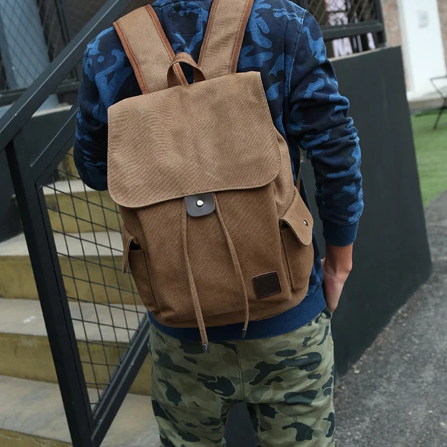 New High Quality Canvas Men Backpack Large Shoulder School Bag Rucksack For Boys Travel Fashion Camping Bags Fashion Simple Bags 4