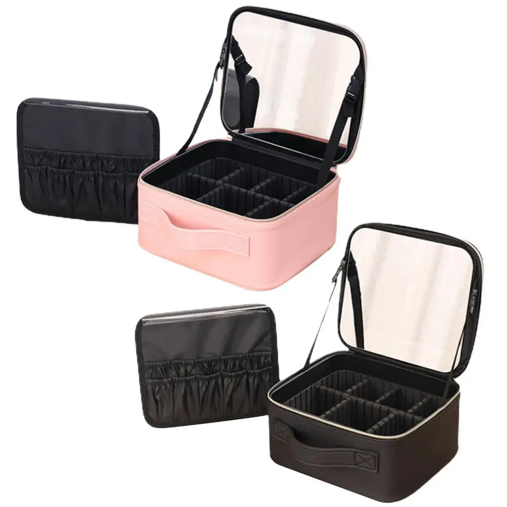 Cosmetic Pouch with Dividers Capacity Cosmetic Bag with Led Mirror Multi Compartments Portable Travel Makeup for Artists 6