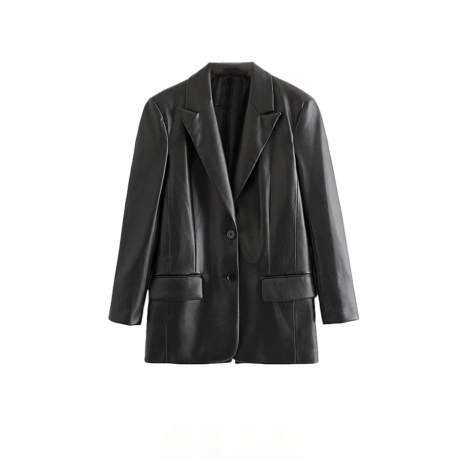 

Женский однобортный жакет из искусственной кожи, свободное офисное пальто в европейском стиле с отложным воротником