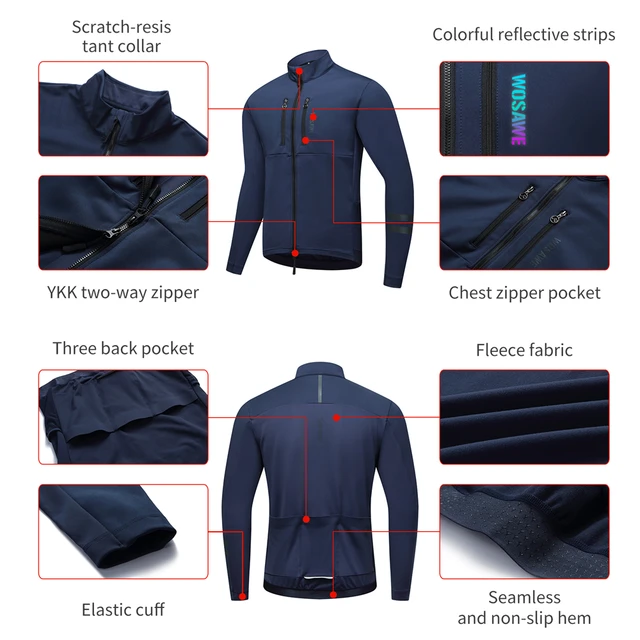 WOSAWE Cycling Jacket Winter Thermal Fleece Coat Men Women Warm Bike Jacket Mtb Cycling Jersey Windproof Bicycle Clothing 0-15℃