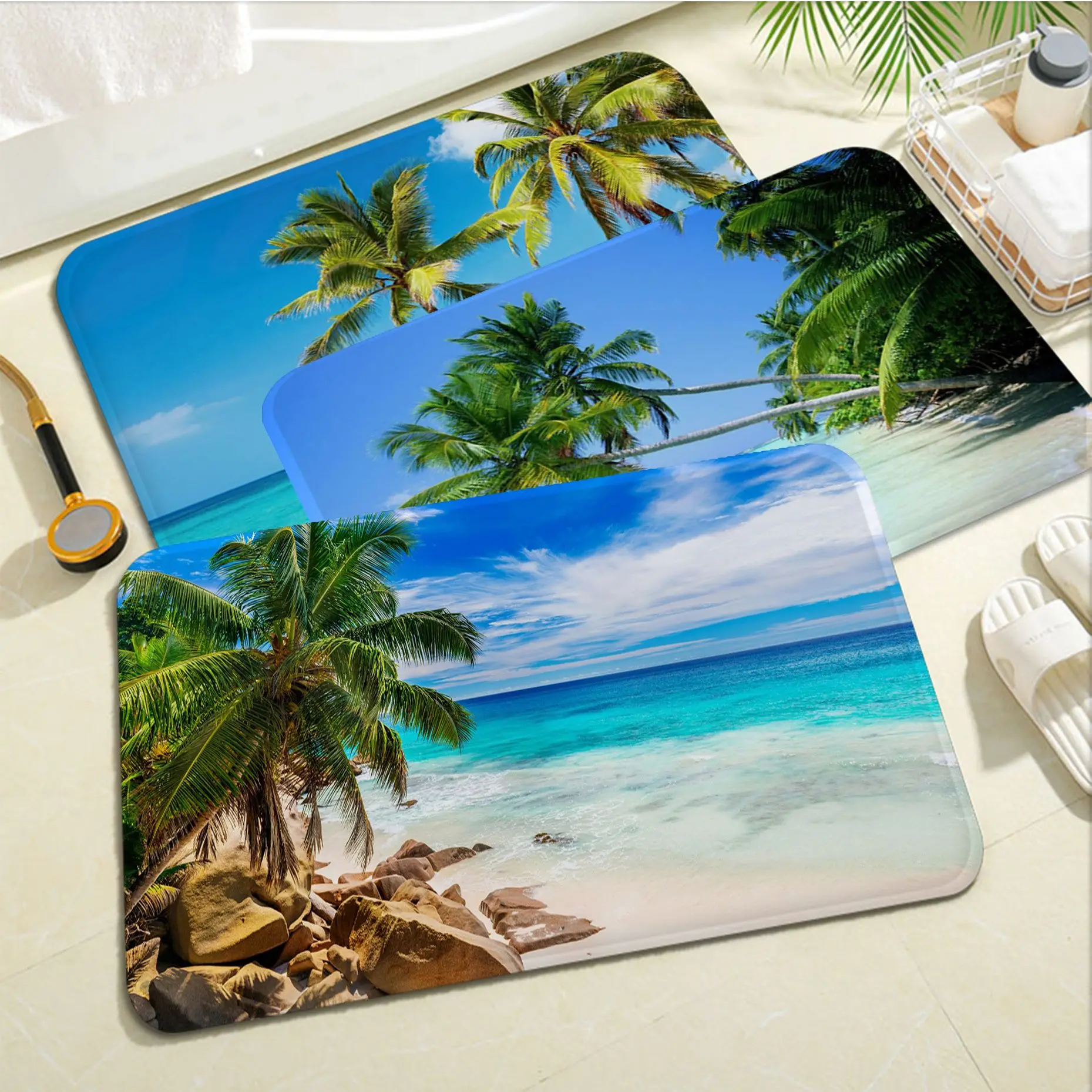 

Sunny Green Tree Beach Print Floor Mat Bathroom Mat Kids Room Bedroom Decoration Anti-Slip Doormat Living Room Welcome Rug