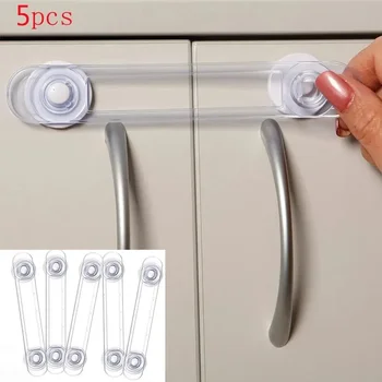 Multi-functional Baby Drawer Refrigerator Lock 5pcs Child Safety Lock Transparent Anti-Opening Soft Strap Safety Lock