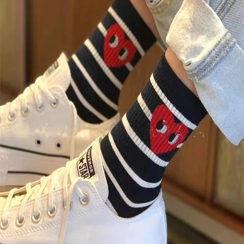 Korean Version Striped Polka Dot Solid Color Socks Sports Ins Style Trend Casual Socks