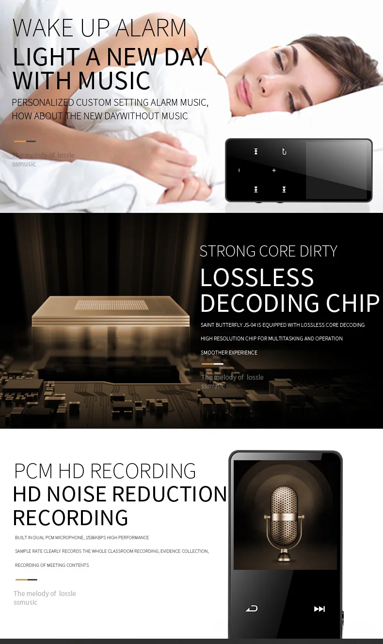 Fashionable MP4 player 1.8 inch touch bluetooth MP3 lossless music student mp3 can be plugged in with external speaker