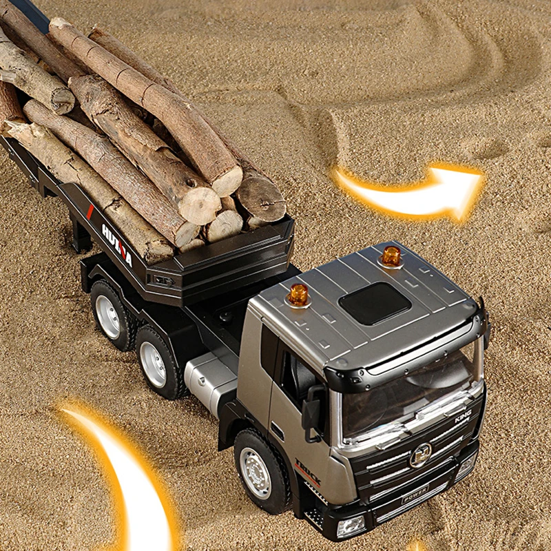 Huina 1:24 RC Cars Alloy 9-Way Remote Control Toys Semi-Hung Flat Truck Trailer Model Simulation Engineering Boy Children Gifts 4