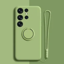 Silicone Phone Case with Magnetic Ring Holder Strap - Premium Protective Cover for Galaxy S24FE (Green)