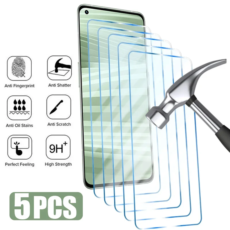 5PCS Protective Glass for Realme 7 8 9 Pro Plus 8i Screen Protector for Realme C11 C21 X2 GT 2 Pro Neo 2 3 Glass