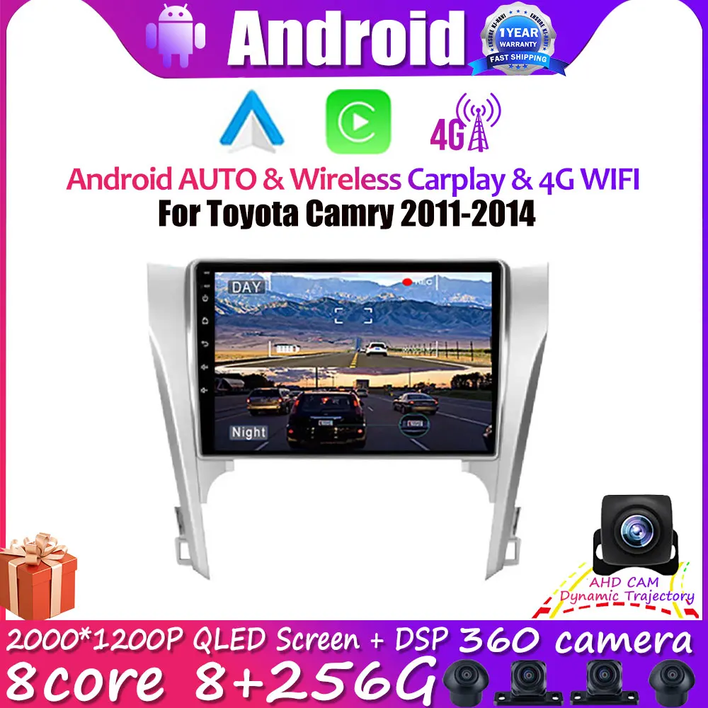 

Автомобильный радиоприемник 10,1 дюйма DSP Android 14 для Toyota Camry 2011-2014, мультимедийный видеоплеер, навигация GPS, беспроводной Carplay 8 ядер