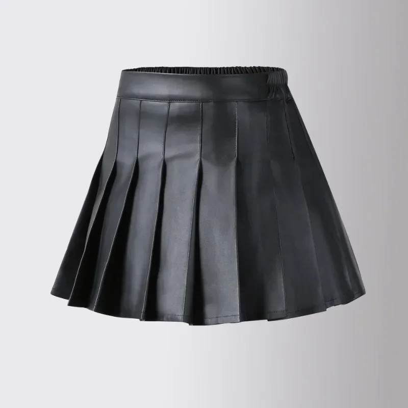 

Girls Leather Skirt Black High Waist A-Line Pleated Skirt for Kids Fashion All-match Slim Teen Children Group Dance Skirt 3-16 Y