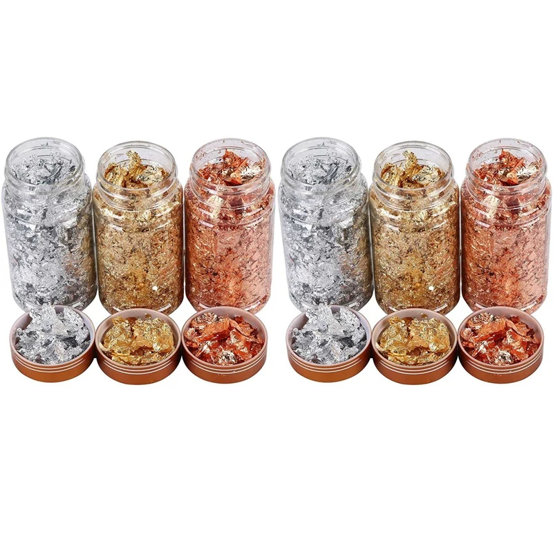 

Gold Foil Flakes For Resin Tray Molds,6 Bottles Metallic Foil Flakes For Painting Arts And Crafts,Nail Art