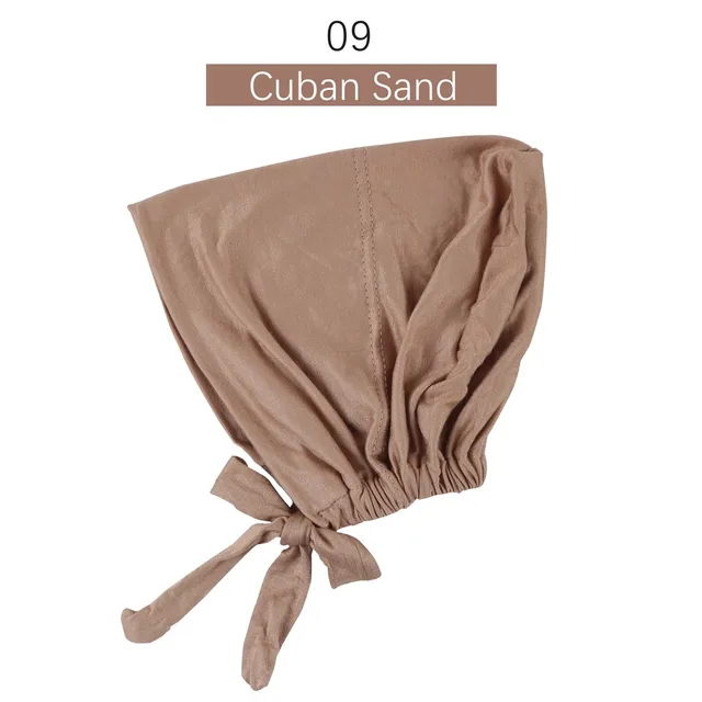Muslim Women Elastic Tie Back Inner Hijab Caps Cotton Jersey Stretch Underscarf Modal Bonnet Headwrap Turbante Mujer 09