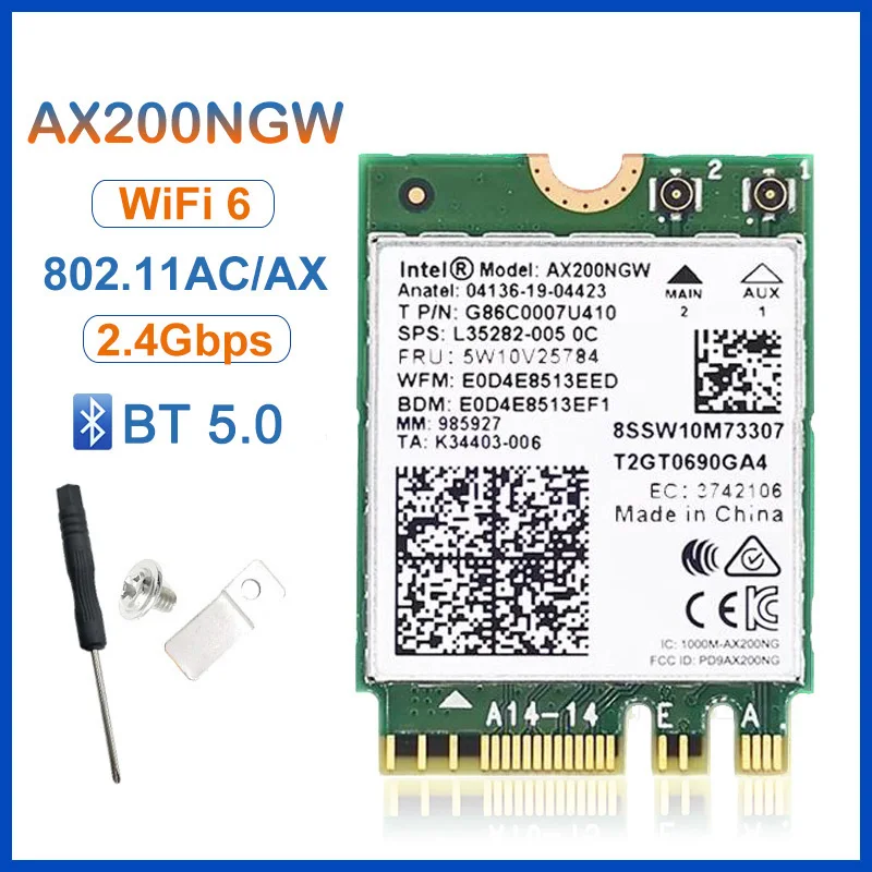 

WiFi 6 AX200NGW Dual Band 3000Mbps Wireless Card For Intel AX200 M.2 Bluetooth 5.2 2.4G/5Ghz 802.11ac/ax Wi-fi Adapter Antenna