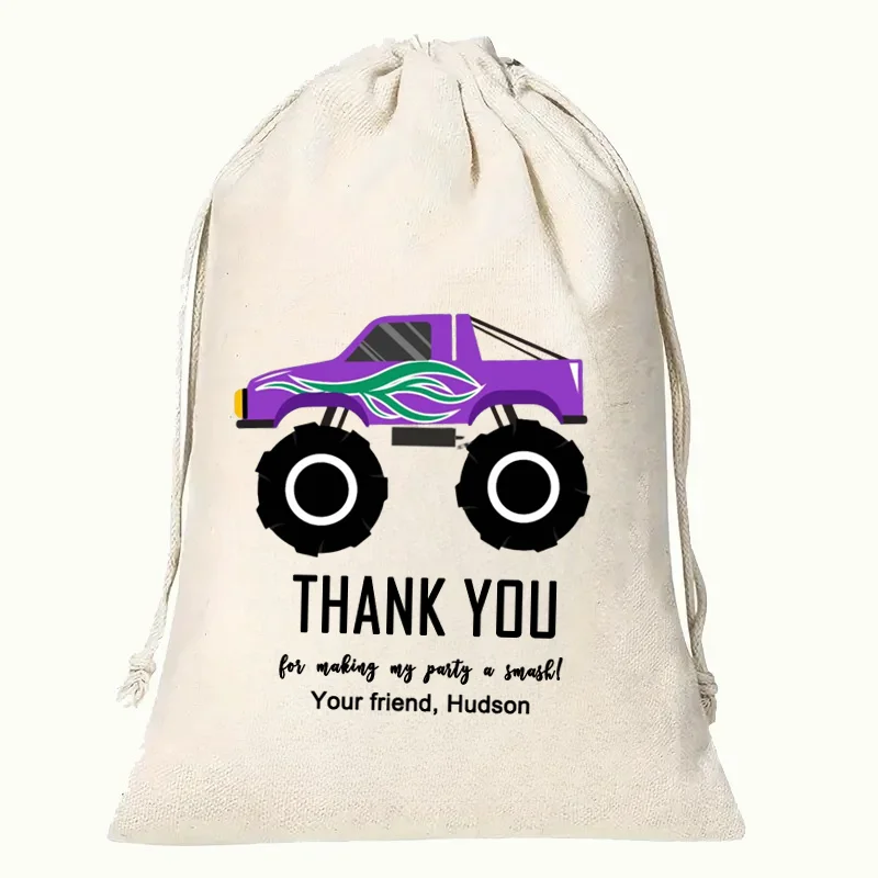 Personalisierte 5 Stück 13 x 18 cm Monster Truck Party-Geschenktüten, wiederverwendbare Baumwoll-Goodie-Taschen für Geburtstagsfeier, Babyparty-Dekoration – Detail 2
