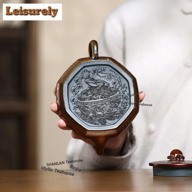 370ml Yixing Purple Clay Teapots Handmade The God Of Wealth Pot Raw Ore Conch Roasting Mud Tea Soaking Kettle Zisha Tea Set Gift