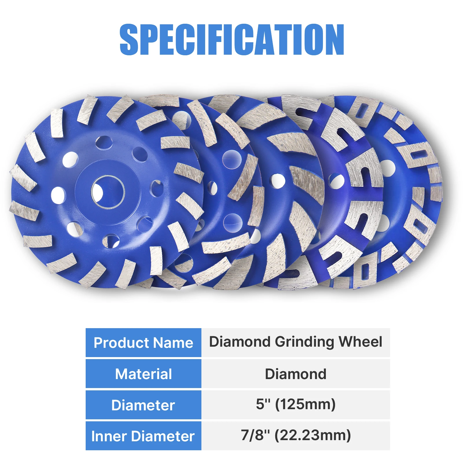 1Pc 5 inch Diamond Turbo Grinding Cup Wheel for Grinding Polishing Cleaning Surface Granite Concrete Stone Cement