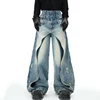 FEWQ Niche Design Men's Jeans Patchwork Layered Multi-wasit Worn-out Solid Color Wide Leg Straight Male Denim Pants 2025 24K1304 2
