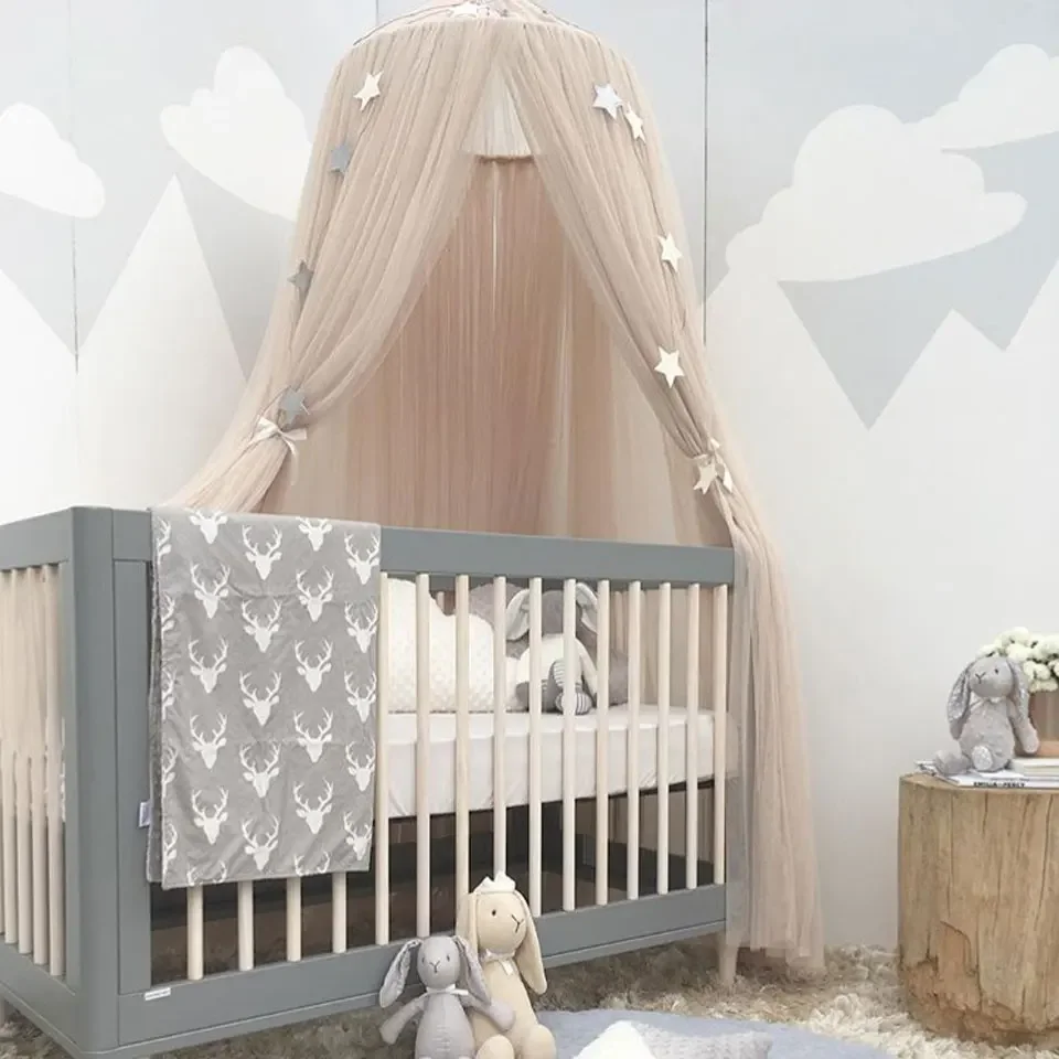 Moustiquaire avec Étoiles Gratuites pour Lit de Bébé, Rideaux en Tulle pour Chambre à Coucher, Maison de Jeu, Tente pour Décoration de Chambre d'Enfant