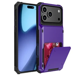 Heavy Duty Card Holder Wallet Case with Hidden Flip Slot and Protective Hard Back Cover - iPhone 17 18 Pro Max (Purple)