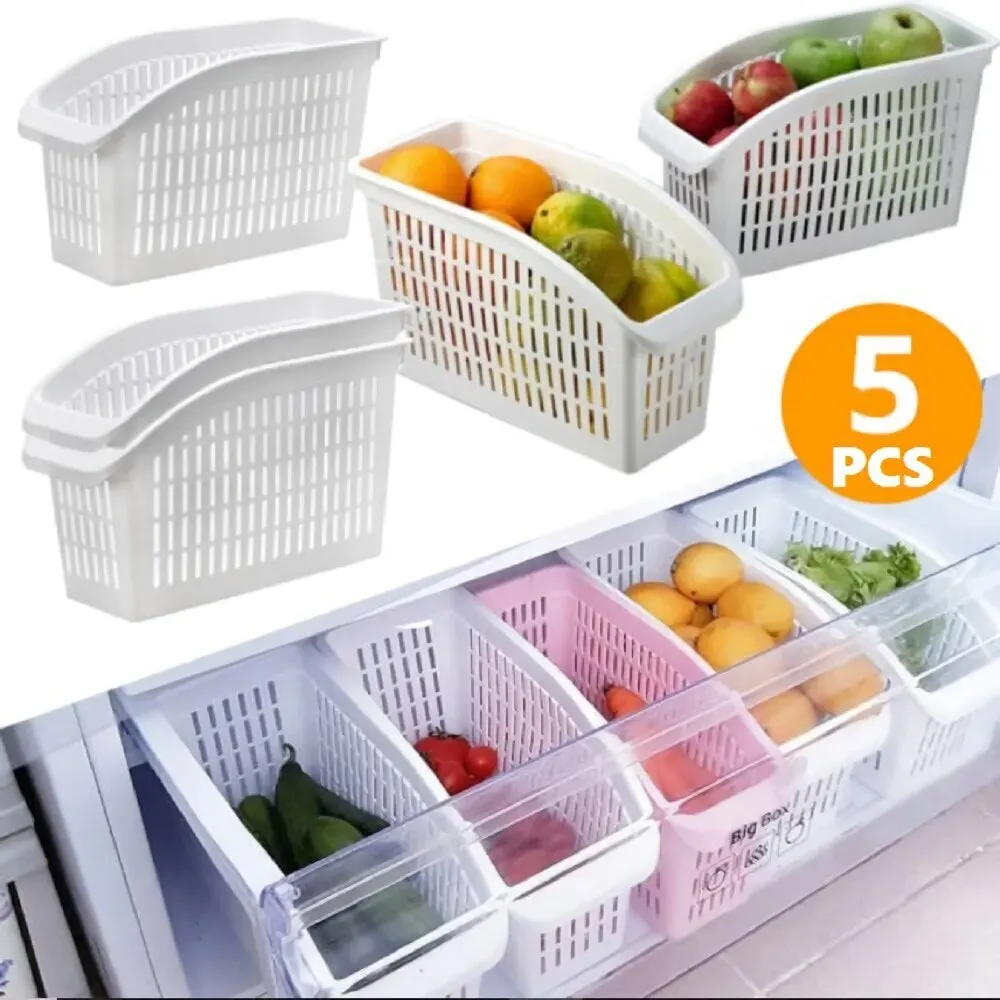 

Selite Store - Kitchen Equipment, 4 Kinds of Refrigerator Organizer, Shelves in Cabinet, Suitable for Cold, Fruit and Vegetable Organizer, High Quality Material, Plastic, White Color Food Preservative, Freshness Basket