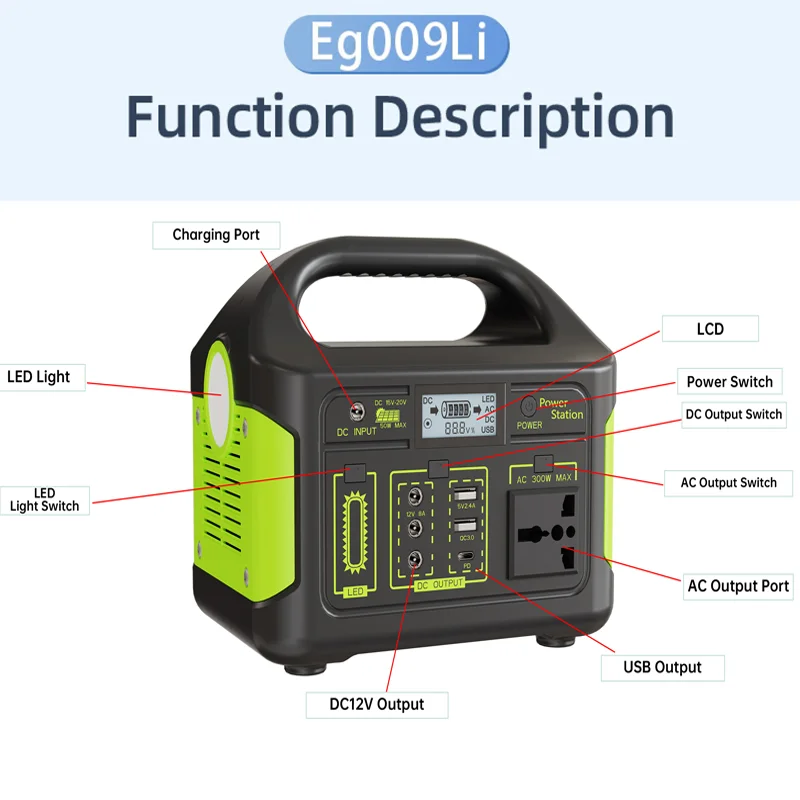 Portable Solar Generator 300W 256Wh 204Wh with LifePo4 Battery 220V 100V Mobile