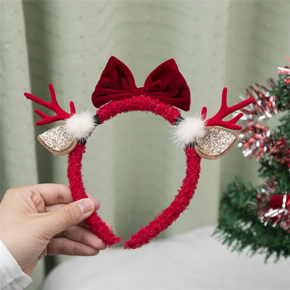 Christmas Hair Hoop Plush Reindeer Antlers Deer Ear Christmas Party Cosplay Headbands Festival Hair Accessories Gifts
