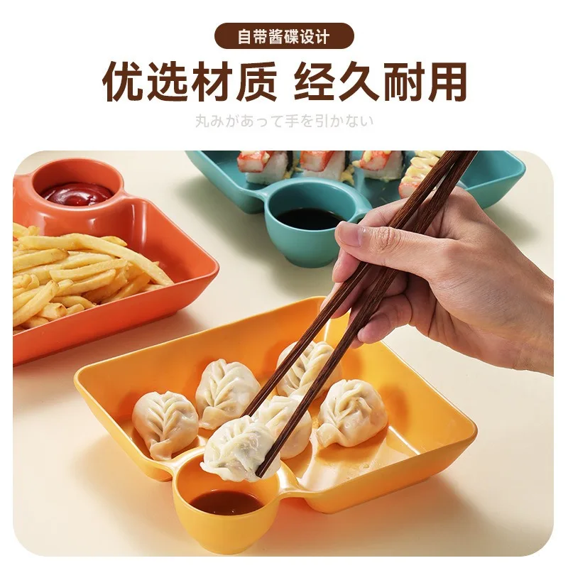 New 2/1Pc Square Dumpling Plate with Vinegar Space Snack Platter Creative Separated Divided Tray Tableware Christmas Tableware
