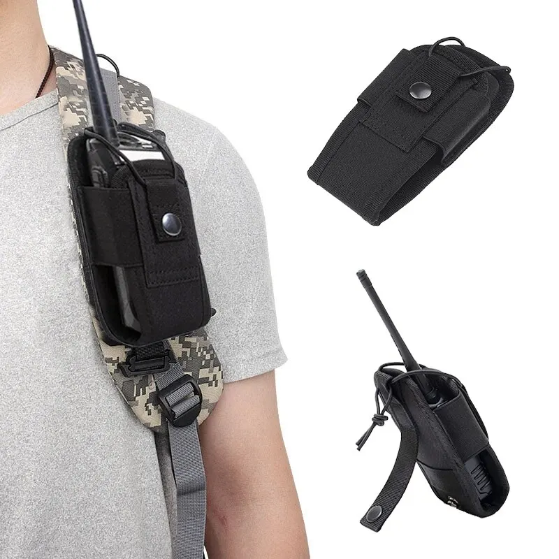600D Tactical Walkie Talkie Pouch Black Oxford Molle Radio Pouch Portable Outdoor Hunting Sports